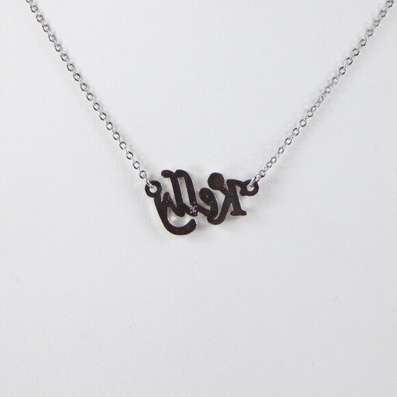 KELLY Name Silvertone Rhinestone 14.5" w 4.5" Multi Ring Ext Necklace - Picture 8 of 16